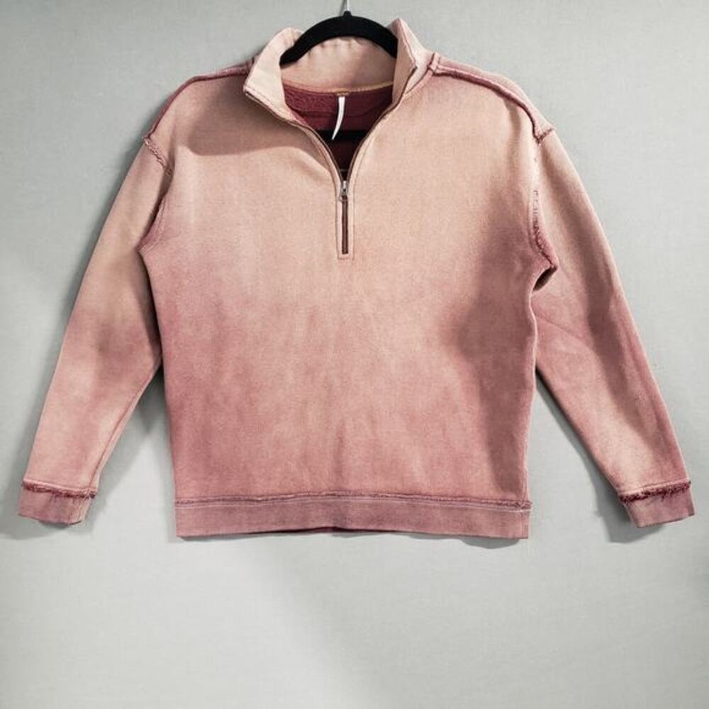 Free People Bonnie Sweatshirt 1/4 Zip Women's Small‎ OB527140 Washed Red Combo